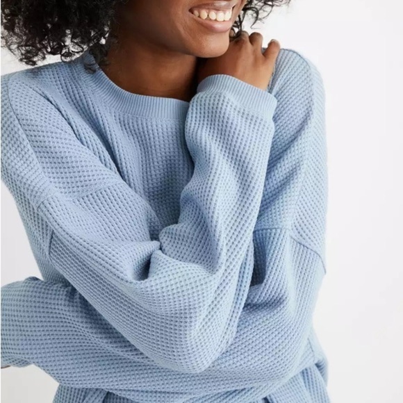 Aerie Waffle Knit Blue Thermal Oversized Crewneck - Picture 9 of 9